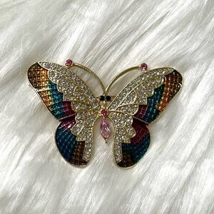Butterfly Brooch Pin Colorful With Crystals New